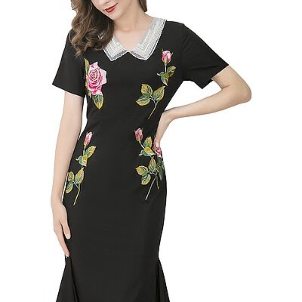 BURRYCO Black Collar Flower Dress NWT